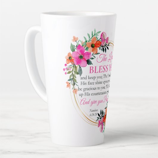 Nummers 6:24-26 Roze Bloemenkrans Christelijk Latte Mok (Linkerhoek)