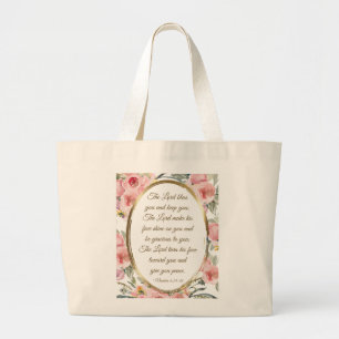 Nummers 6:24-26 The Lord Bless You Roze Floral Grote Tote Bag
