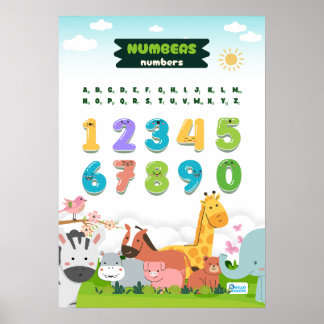 Nummers met schattige dieren poster