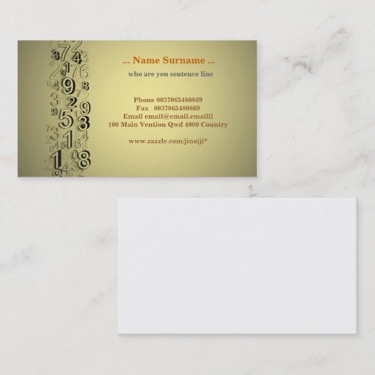 Nummers visitekaartje (Voorkant / Achterkant)