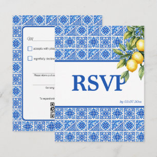 🌈 Nummerverzoek + QR-code Azul & Limone Romance RSVP Kaartje