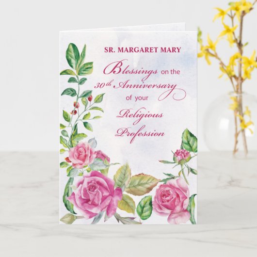 Nun 30e Jubileum van religieus beroep Roze Kaart (Gele Bloem)