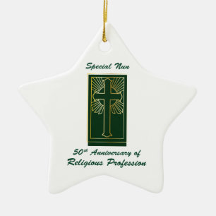 Nun 50e Jubileum van Religieuze Professie Groen Keramisch Ornament