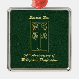Nun 50e Jubileum van Religieuze Professie Groen Metalen Ornament