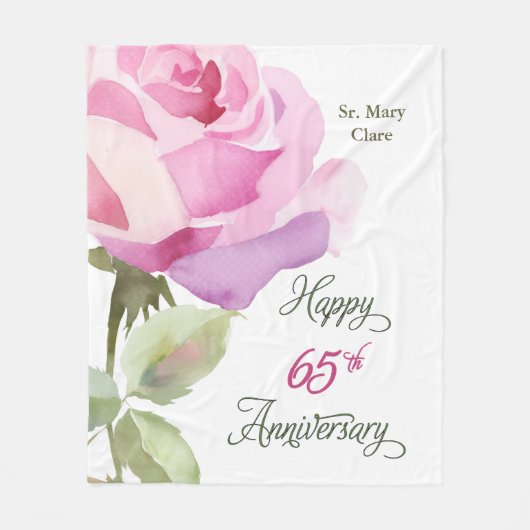 Nun 65th Anniversary Custom Name Pink Rose Fleece Deken (Voorkant)