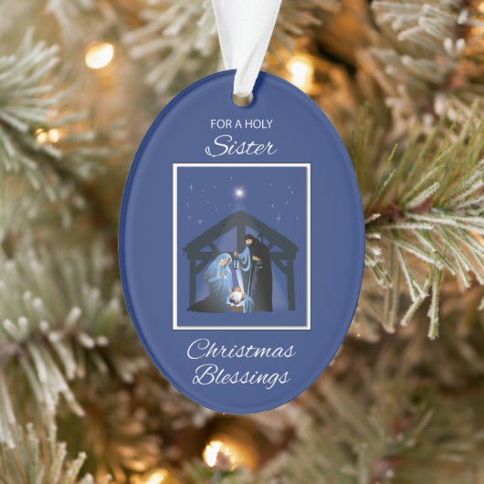 Nun Christmas Blessing Manager on Blue (Arbre)