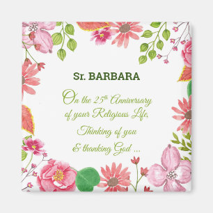 Nun Religious 25th Jubileum Waterverf Flowers Magneet