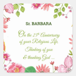 Nun Religious 25th Jubileum Waterverf Flowers Vierkante Sticker