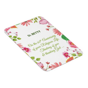 Nun Religious 60th Jubileum Waterverf Flowers Magneet