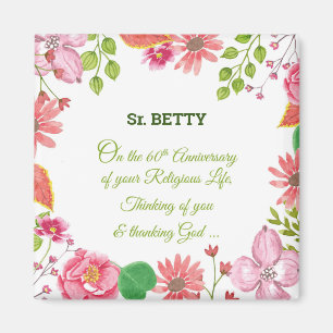 Nun Religious 60th Jubileum Waterverf Flowers Magneet
