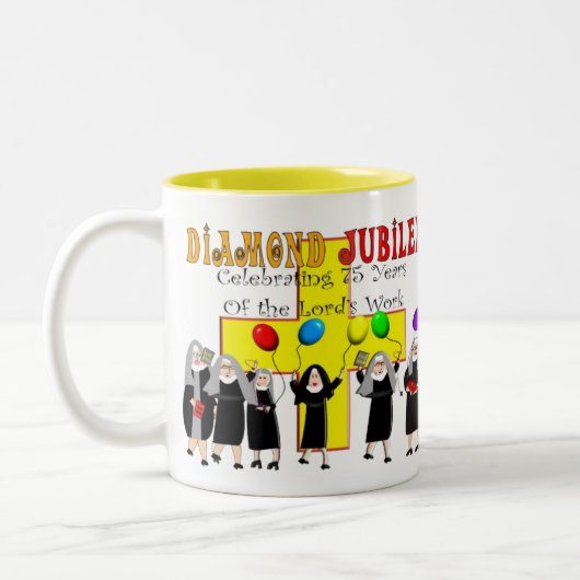 Nuns Diamond Jubilee 75ste dienstjaar Tweekleurige Koffiemok (Links)