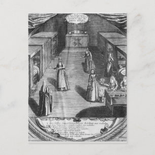 Nuns die voedsel serveren aan de patiënten op de briefkaart