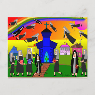 Nuns "Flying Nuns" Whimsical Art Briefkaart