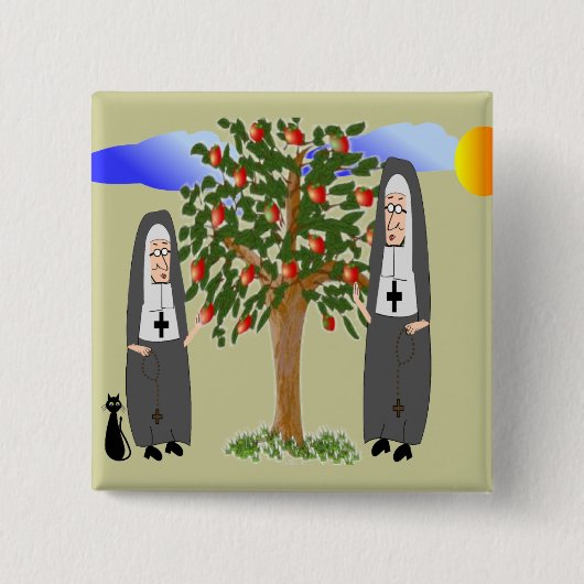 Nuns Stealing Apples Kaarten & Gifts Vierkante Button 5,1 Cm (Voorkant)