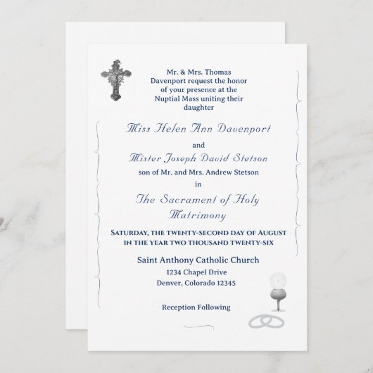 Nuptial Grace Catholic Wedding Invitation (Devant / Derrière)