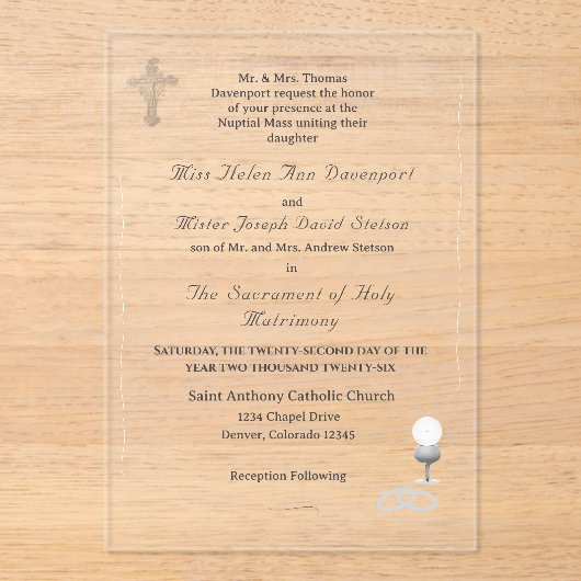 Nuptial Grace Catholic Wedding Invitation Acryl Uitnodigingen (Voorkant)