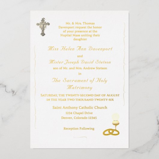Nuptial Grace Catholic Wedding Invitation Folie Uitnodiging (Voorkant)