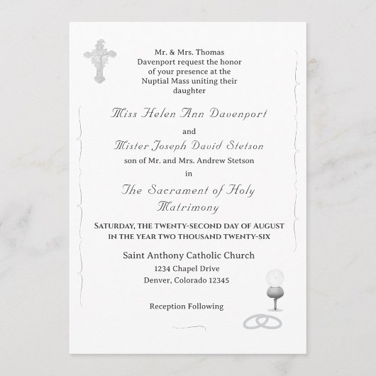 Nuptial Grace Catholic Wedding Invitation Kaart