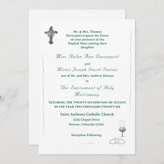 Nuptial Grace Catholic Wedding Invitation Kaart (Voorkant / Achterkant)