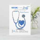 Nurse Afstuderen Blue Invitation Kaart (Staand voorkant)