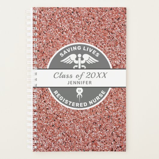 Nurse Afstuderen Medische roze Glitter Naam Planner (Voorkant)