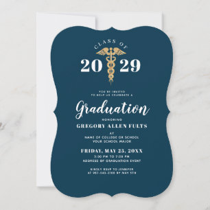 Nurse Afstuderen Navy Blue en Gold Caduceus Kaart