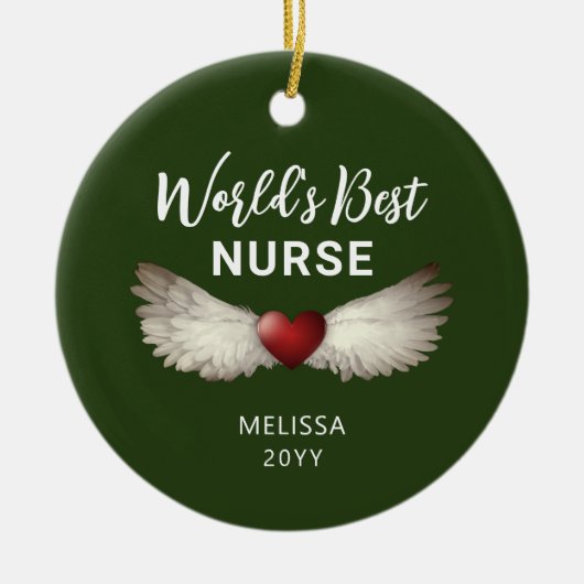 Nurse Angel Wings Heart Keepomwille Name Kerstmis Keramisch Ornament (Voorkant)