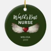 Nurse Angel Wings Heart Keepomwille Name Kerstmis Keramisch Ornament (Achterkant)
