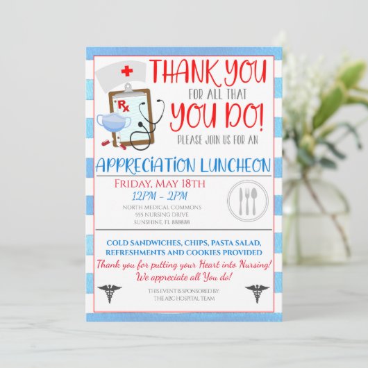Nurse Appreciation Luncheon Invitation Kaart (Staand voorkant)
