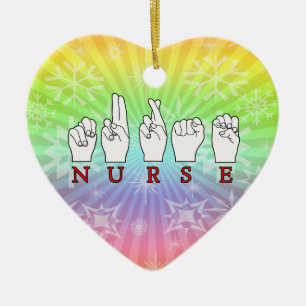 NURSE ASL FINGERSPELLED SIGN TAAL KERAMISCH ORNAMENT