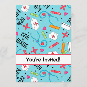 Nurse Birthday Party Celebration Turquoise Blue Kaart