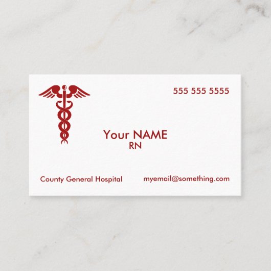 Nurse Caduceus White Visitekaartje (Voorkant)