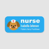 Nurse Custom Name Cute Dog Blue Naamplaatje (Voorkant)