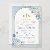 Nurse Dusty Blue Floral Afstuderen Kaart (Voorkant)