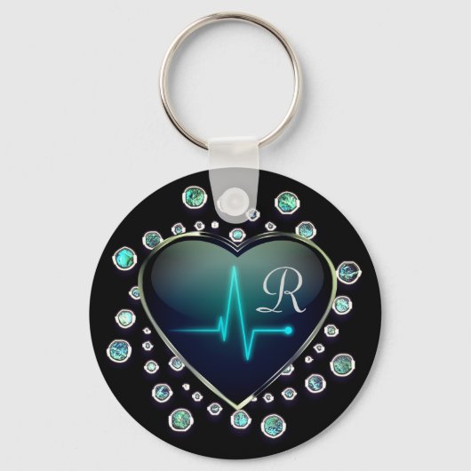 Nurse EKG hart en juweel Sleutelhanger (Voorkant)
