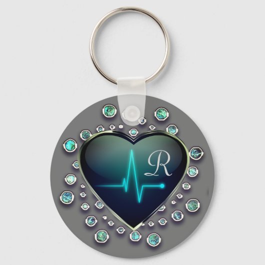 Nurse EKG hart en juweel Sleutelhanger (Voorkant)