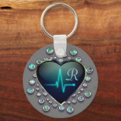 Nurse EKG hart en juweel Sleutelhanger (Voorkant)