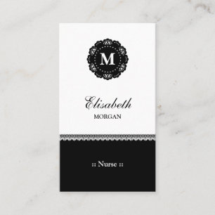 Nurse Elegant Black Lace Monogram Visitekaartje