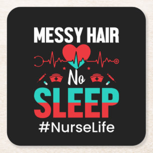 Nurse Gift Messy Hair Sleep Vierkante Kartonnen Onderzetter