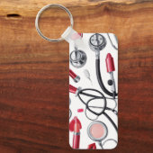 Nurse Glam - Stethoscoop & Lipstick Pattern Sleutelhanger (Voorkant)