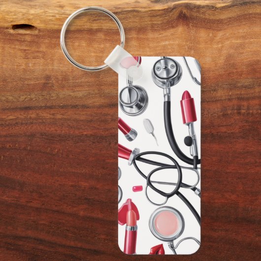 Nurse Glam - Stethoscoop & Lipstick Pattern Sleutelhanger (Voorkant)