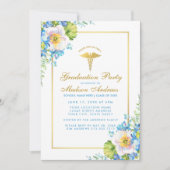 Nurse Gold Blue Floral Grad Party Invitation BG (Devant)