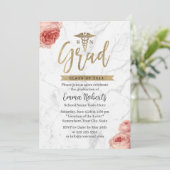 Nurse Graduation Party Floral White Marble Kaart (Staand voorkant)