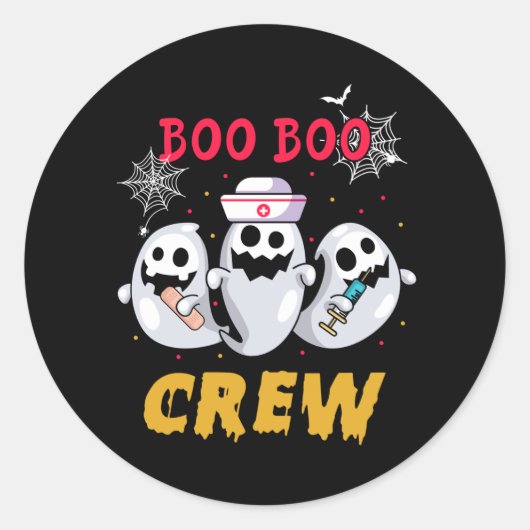 Nurse Halloween Boo Boo Crew Ronde Sticker (Voorkant)