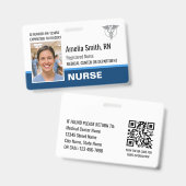 Nurse ID Badge Photo Logo Modern Blue RN Template (Avant & arrière)