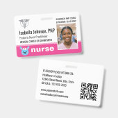 Nurse ID Badge Photo Logo Rabbit Pink Pediatric (Avant & arrière)