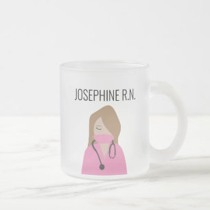Nurse Illustration Roze scrubs Dank u Matglas Koffiemok