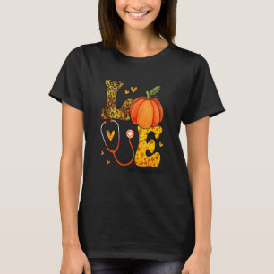 Nurse Leopard Pumpkin Thanksgiving Love Oncology N T-shirt