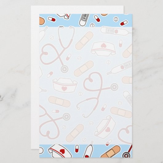 Nurse liefde Afdrukken Blauwe achtergrond Briefpapier (Voorkant / Achterkant)