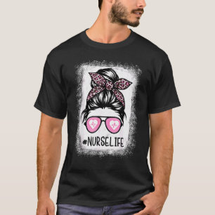 Nurse Life Bleaching roze luipaard Messine Bun Nur T-shirt